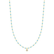 Mini Gigi Turquoise necklace, Yellow Gold 1 Diamond, 15.7"